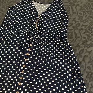 Navy blue with white polka dots maxi dress, size is a women’s Medium (3),